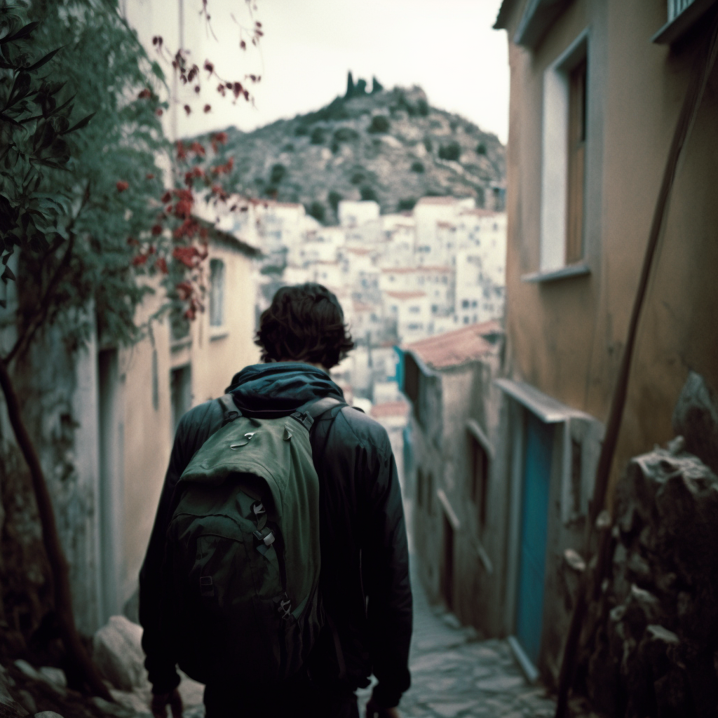 Man backpacking in Greece