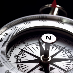Compass pointing north, aliging vision, mission and goals